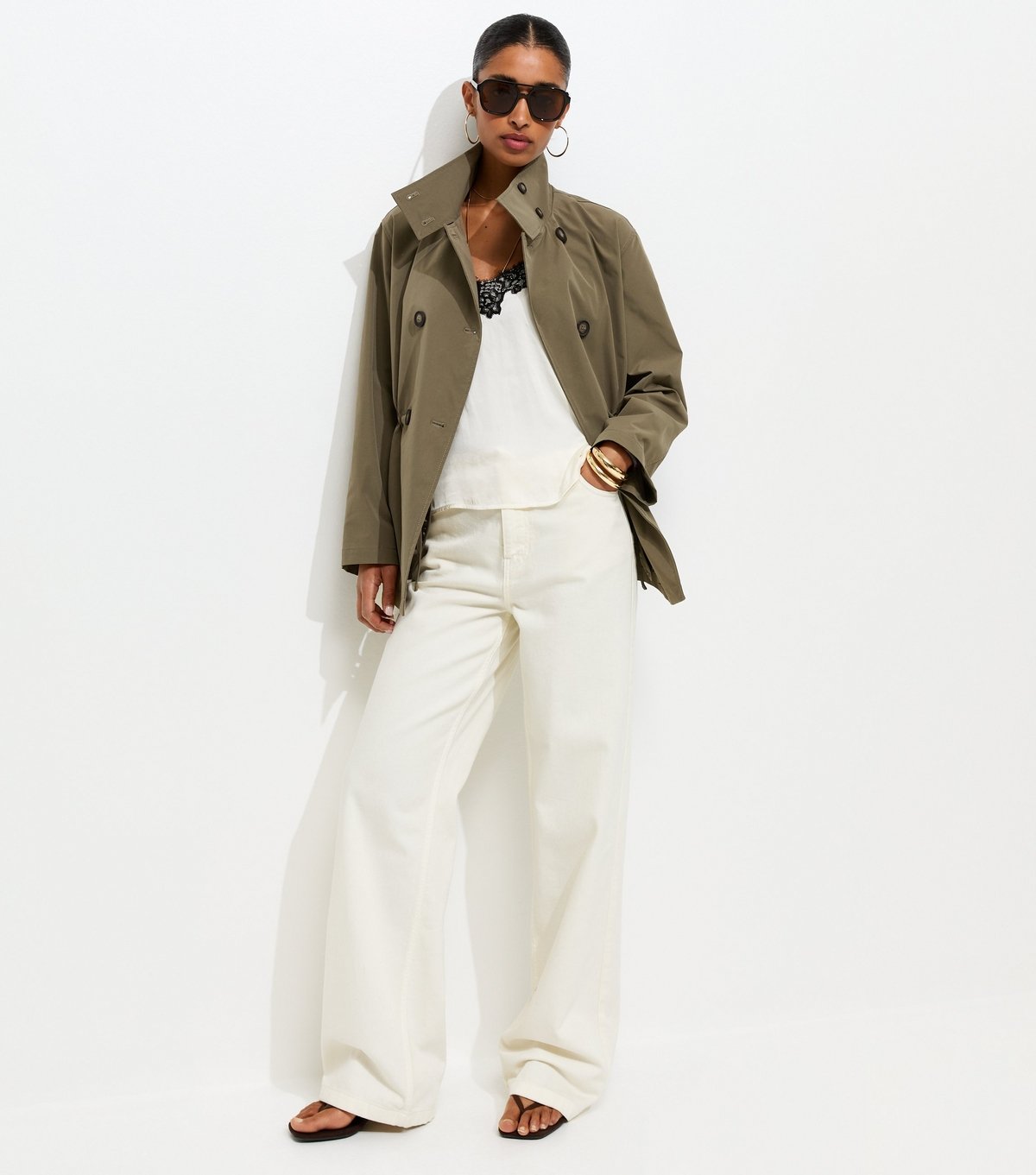 New Look Women's Light Khaki Cinched Waist Funnel Neck Jacket New Look - 3