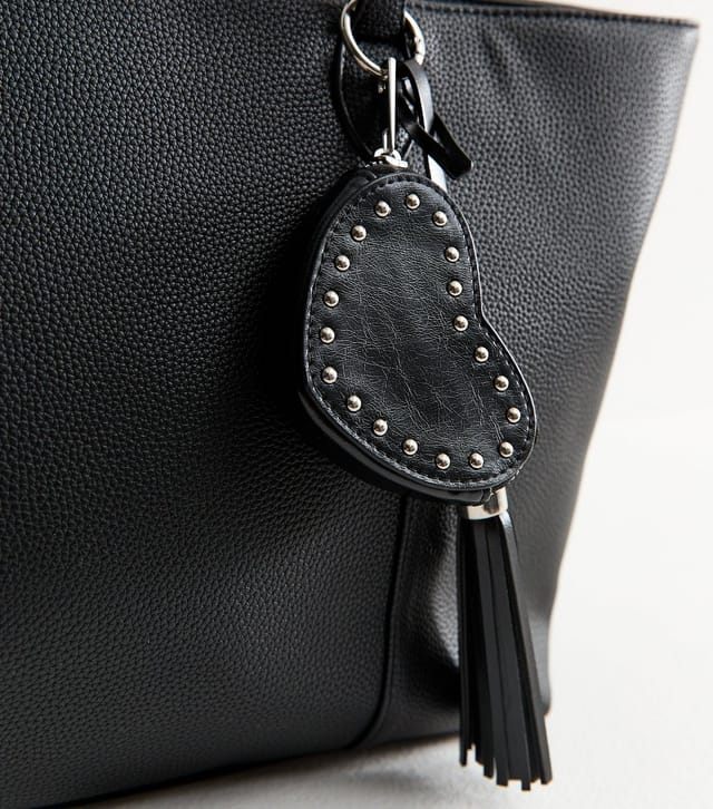 New Look Black Leather Look Charm Tote Bag Vegan New Look - 3