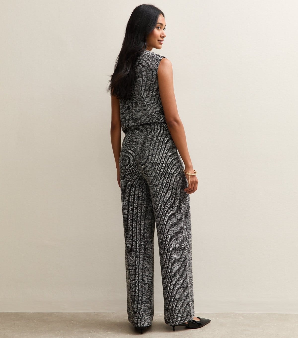 New Look Women's Black Soft Touch Ribbed Knit Wide Leg Trousers New Look - 4