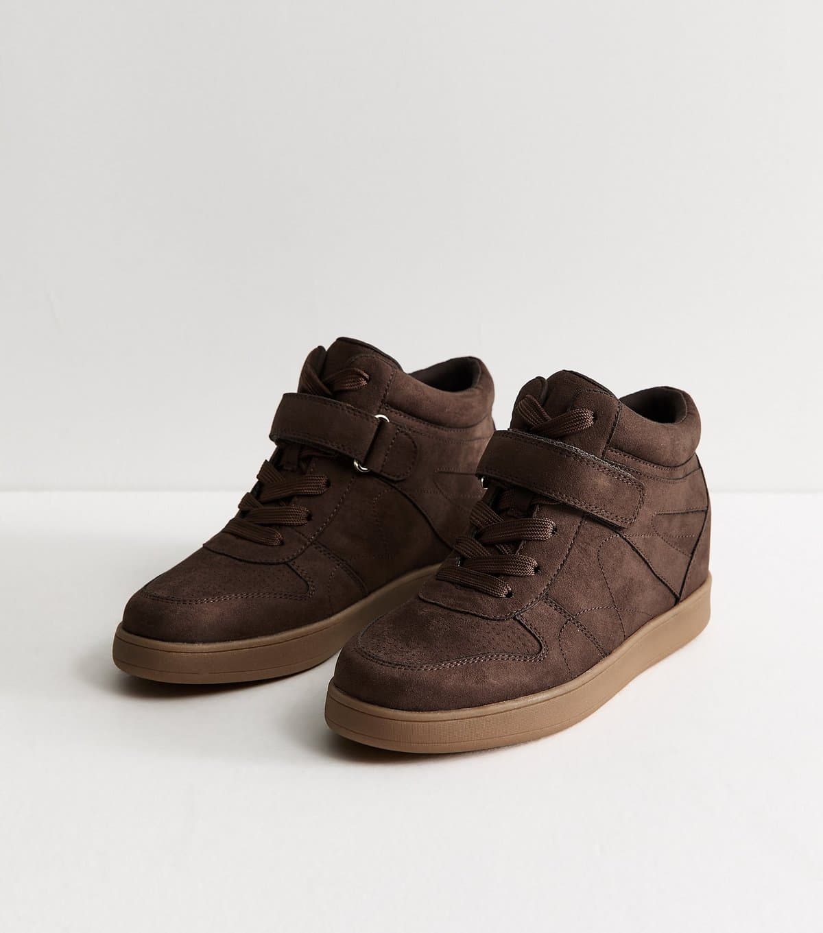 New Look Women's Dark Brown Faux Suede High Top Trainers Vegan New Look