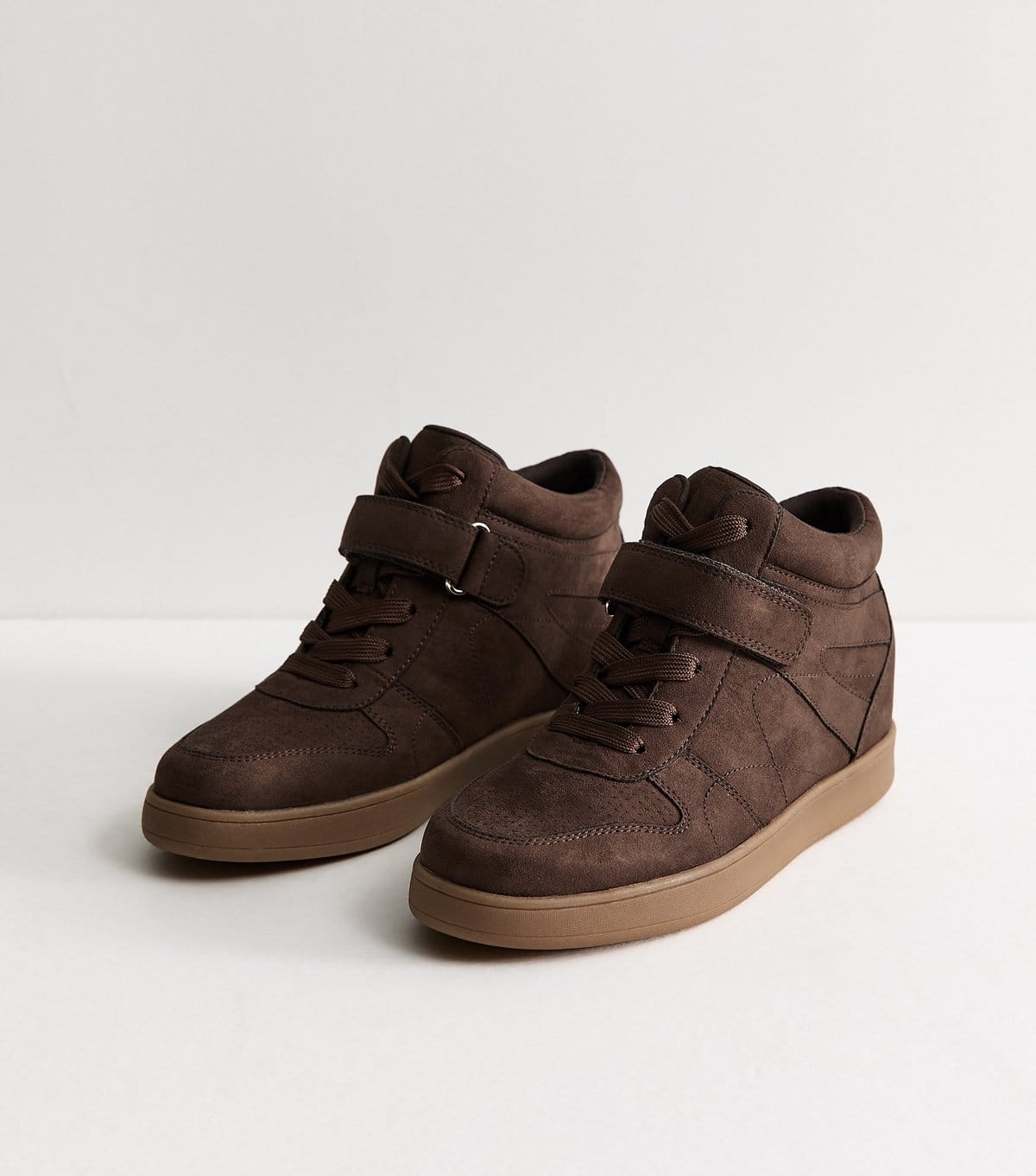 New Look Women's Dark Brown Faux Suede High Top Trainers Vegan New Look - 1
