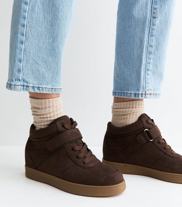 New Look Women's Dark Brown Faux Suede High Top Trainers Vegan New Look - 2