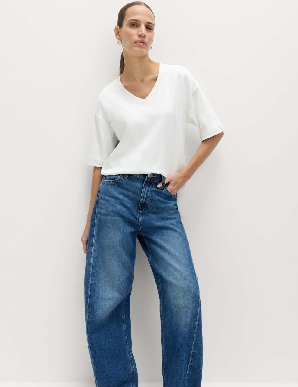 Marks & Spencer M&S Pure Cotton Heavyweight V-Neck Top Soft White