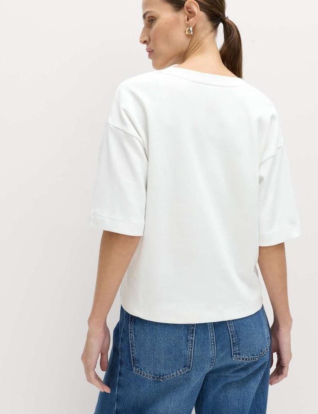 Marks & Spencer M&S Pure Cotton Heavyweight V-Neck Top Soft White - 3