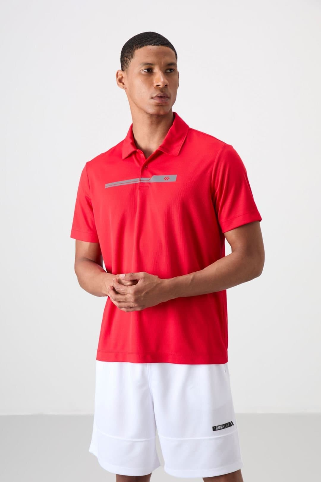 Tommy Life Tommy Life Men's Polo Collar Button T-Shirt in Red