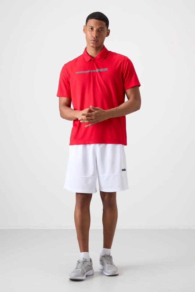 Tommy Life Tommy Life Men's Polo Collar Button T-Shirt in Red - 2