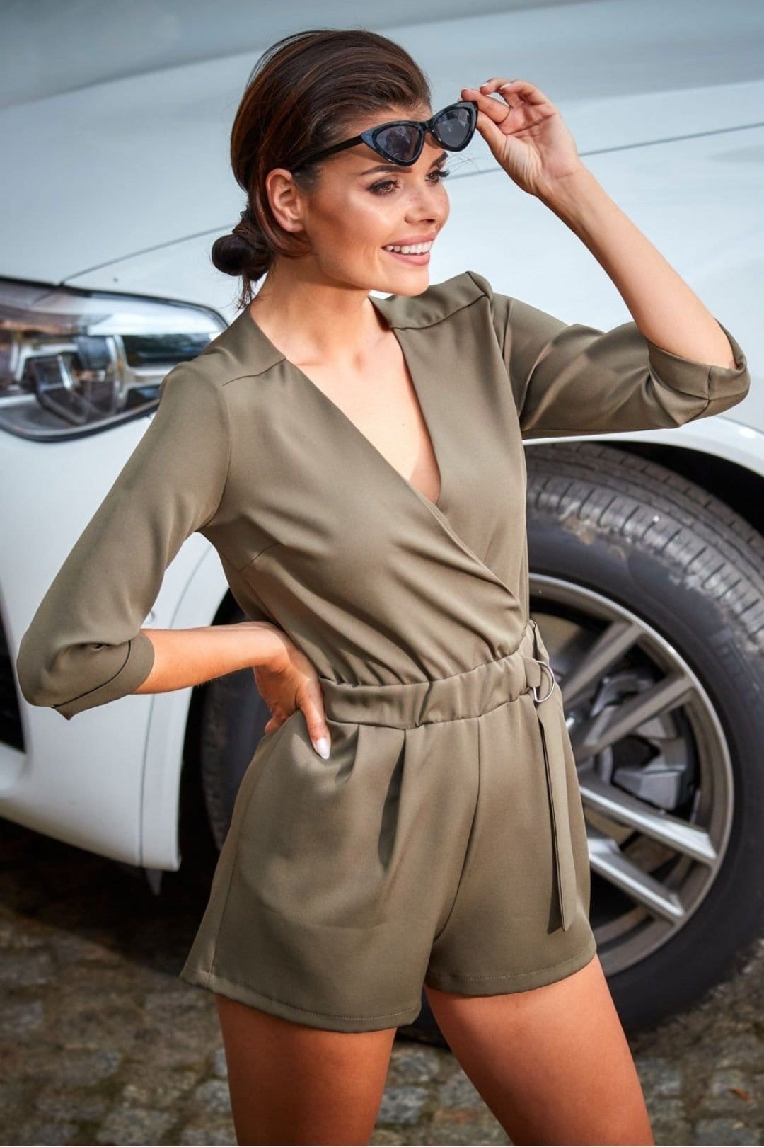 Love Lace Love Lace Women's Elegant Summer Jumpsuit with Elbow Sleeves in Dark Olive - 4