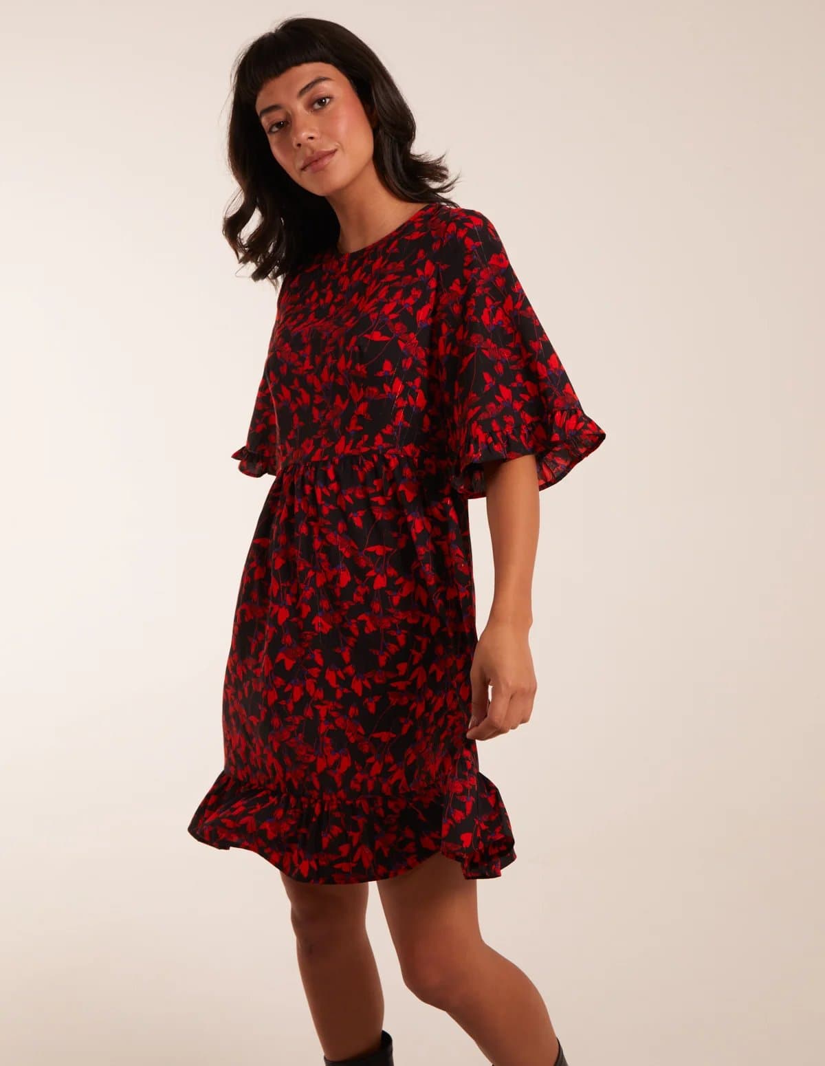 Blue Vanilla Floral Frill Hem Swing Mini Dress