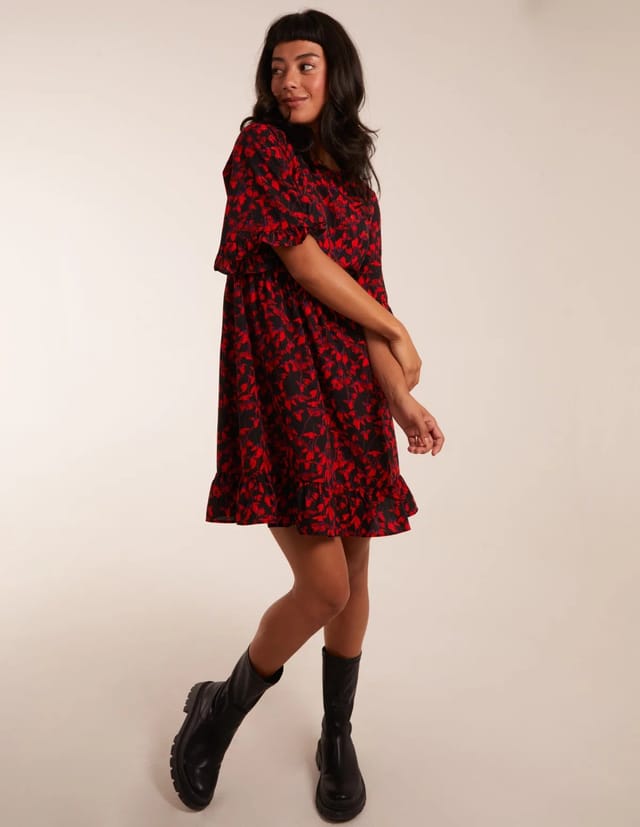 Blue Vanilla Floral Frill Hem Swing Mini Dress - 3
