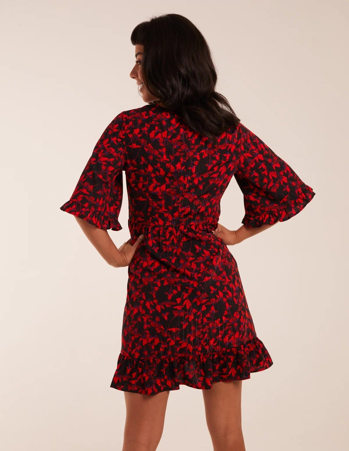 Blue Vanilla Floral Frill Hem Swing Mini Dress - 4