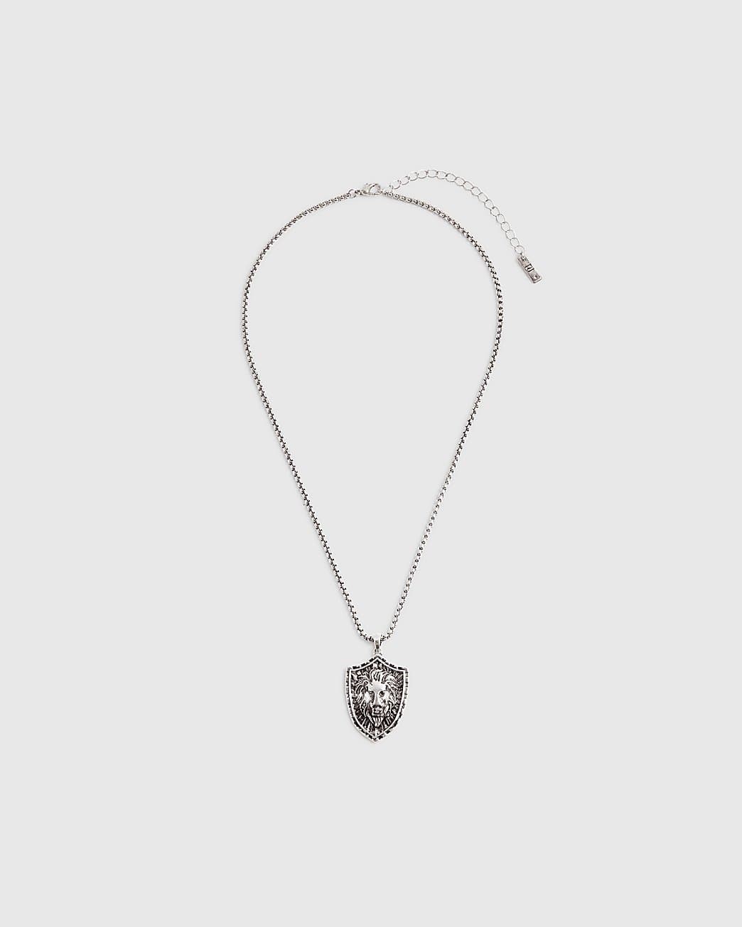 River Island Mens River Island Silver Lions Pendant Necklace