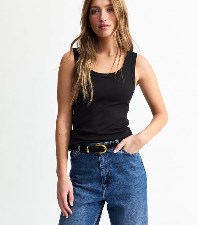 New Look Women's Black Wide Strap Scoop Neck Ribbed Vest New Look - 3
