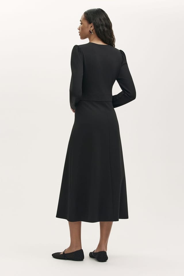 Finery London Finery London Women's Seraphina Ponte Jersey V Neck Midi Dress in Black - 3