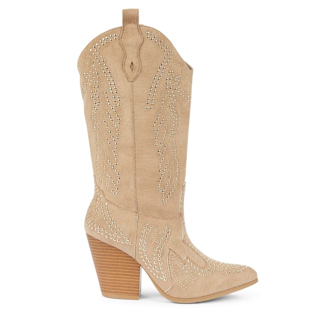 Truffle Collection Truffle Collection Women's Calf Boots Zip Microfibre Pointed Toe Block Heel Shoes in Taupe - 3