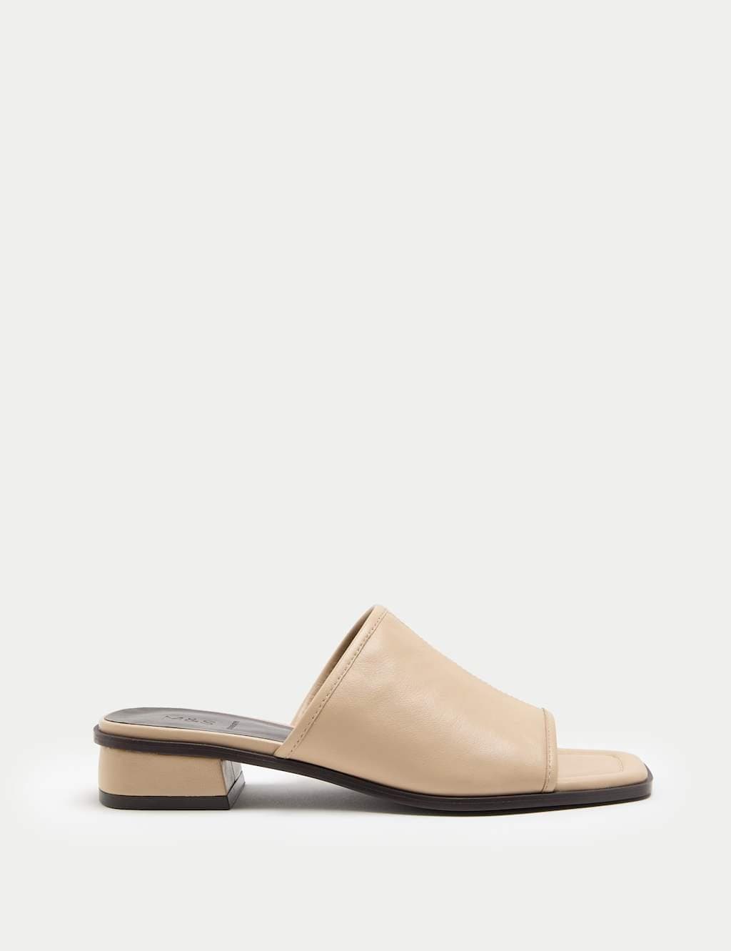 Marks & Spencer M&S Leather Block Heel Peep Toe Mules Cream