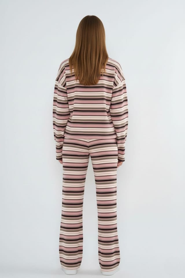 STYLEWISE STYLEWISE Women's Stripe Rugby Collar Sweatshirt & Trouser Set in Pink - 3