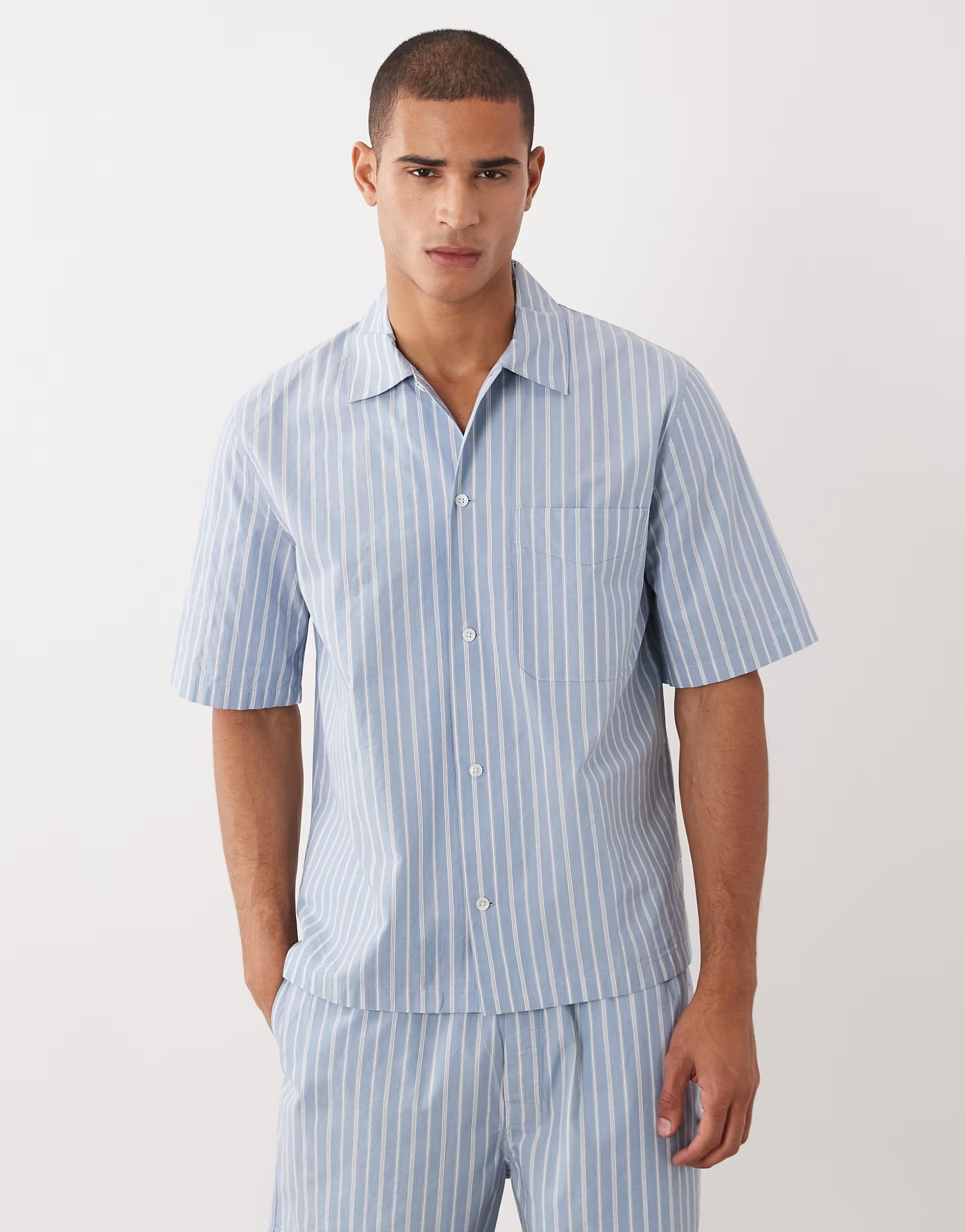 ASOS ARKET Blue & White Striped Cotton Lounge Shirt