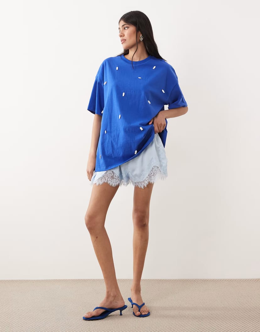 ASOS Sister Jane Unisex Nerina embellished fish detail short sleeve t-shirt in cobalt blue - 1