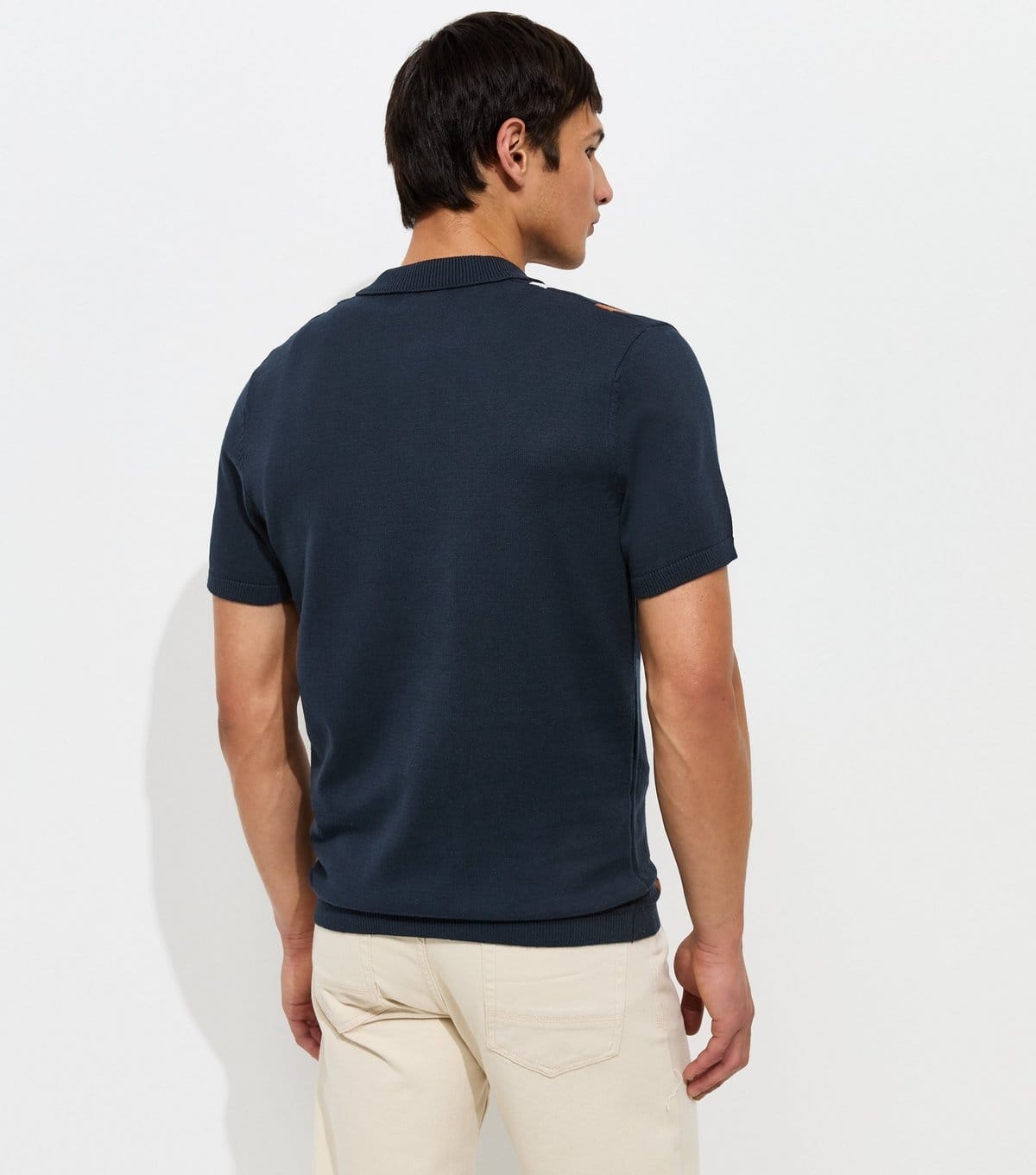 New Look Men's Blue Cotton Rich Short Sleeve Stripe Button Through Polo Top New Look - 4