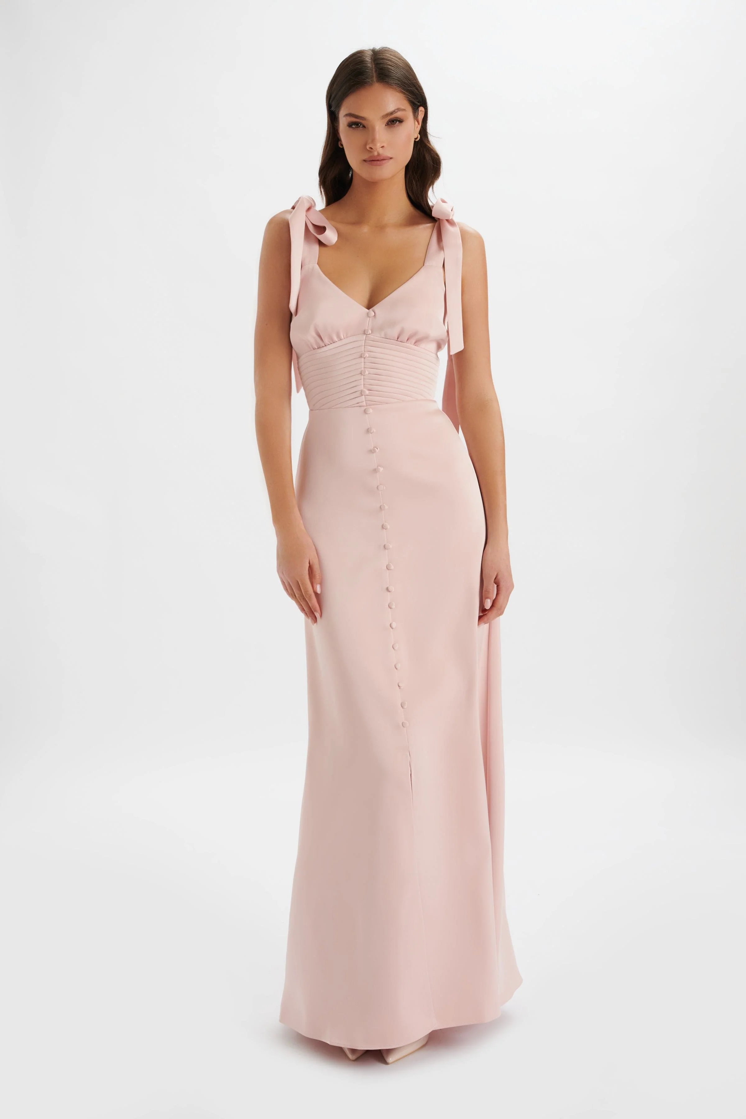 Lavish Alice Lavish Alice REVE Satin Tie Shoulder Maxi Dress in Pink M UK12 - 2