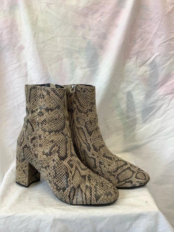 Topshop Ladies Topshop Snake Print Leather Ankle Boots Size 41, Uk 8