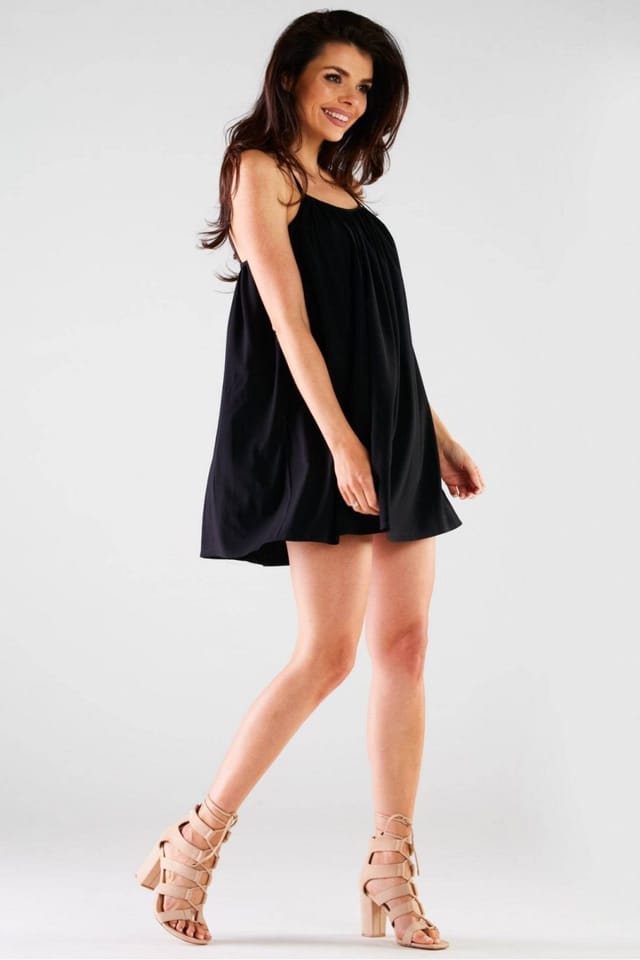 Love Lace Love Lace Women's Trapeze Loose Mini Dress With Back Straps in Black - 2
