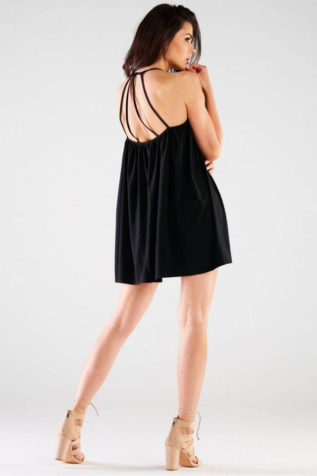 Love Lace Love Lace Women's Trapeze Loose Mini Dress With Back Straps in Black - 3