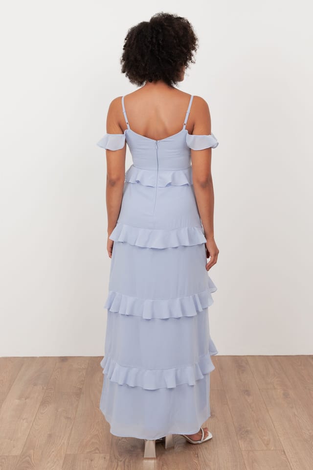Maya Deluxe Maya Deluxe Women's Floral Embroidery Cold Shoulder Maxi Dress in Light Blue - 2