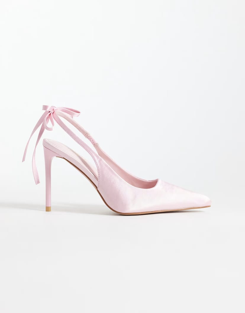 ASOS Simmi London Celina slingback heeled shoes with bow in pink satin - 1