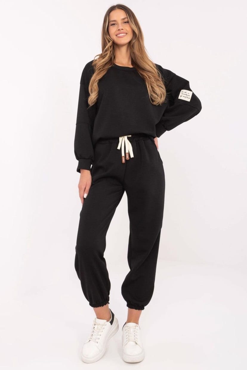 Love Lace Love Lace Women's Casual Viscose Cotton Elastane Tracksuit Set in Black - 1