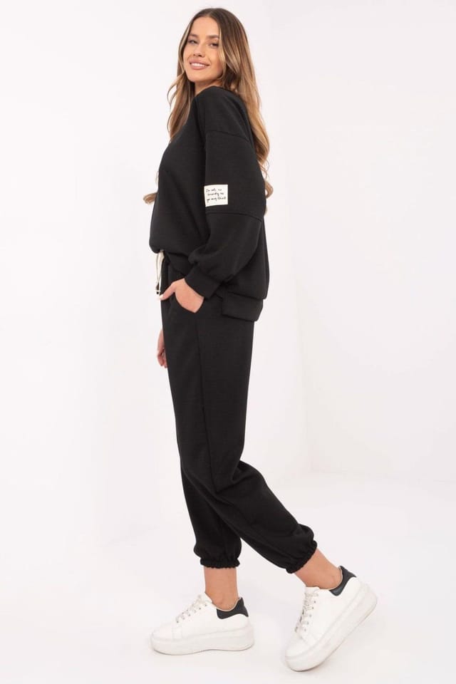 Love Lace Love Lace Women's Casual Viscose Cotton Elastane Tracksuit Set in Black - 2