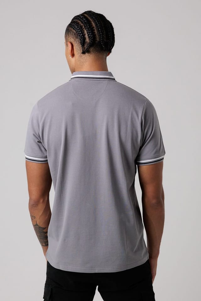 Firetrap Firetrap Men's Regular Fit Cotton Button Polo Shirt with Stripe Detail in Dark Grey - 2