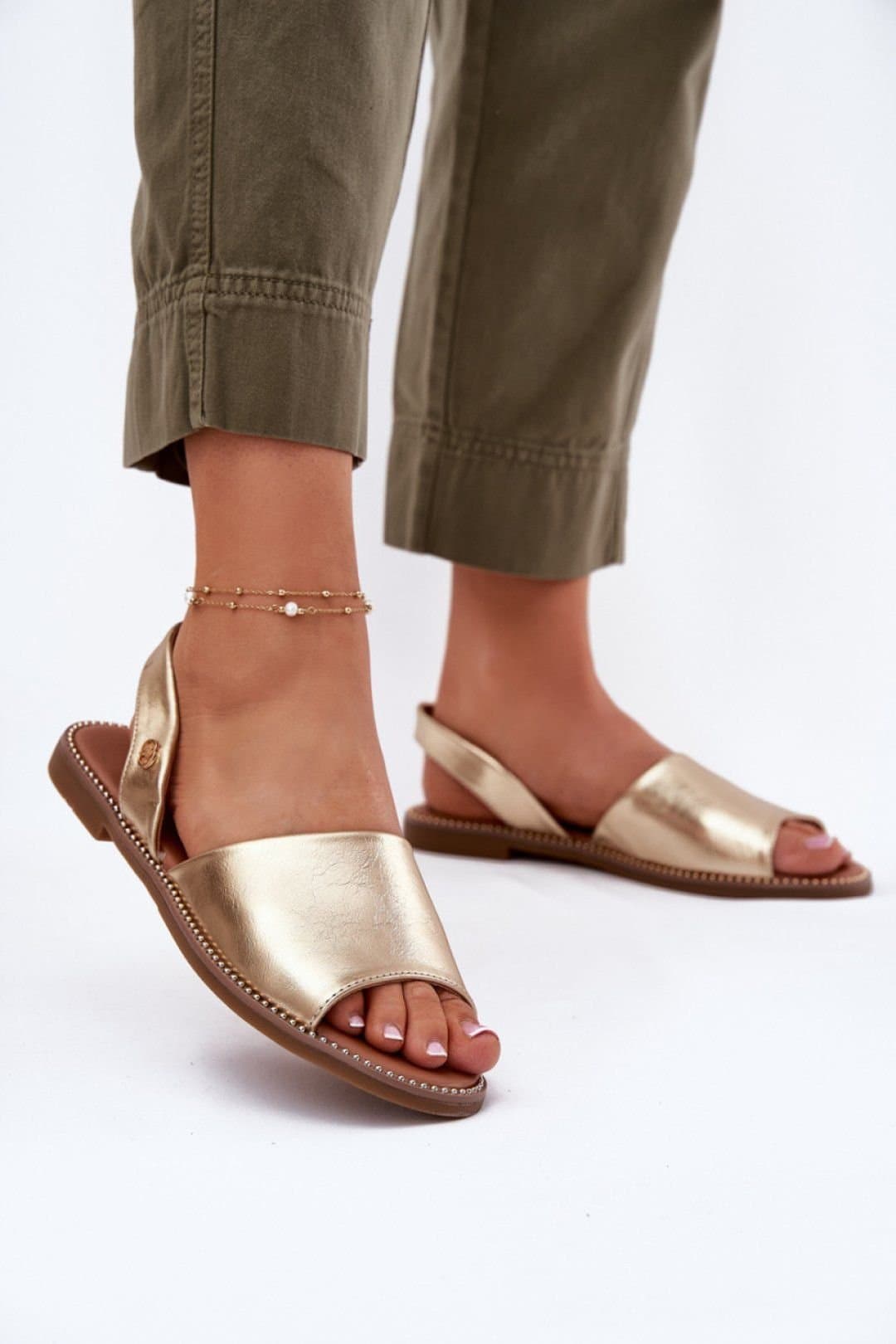 Love Lace Love Lace Gold Metallic Sandals With Back Strap Detail