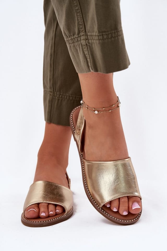Love Lace Love Lace Women's Flat Heel Sandals With Back Strap Detail Summer Style in Gold - 3
