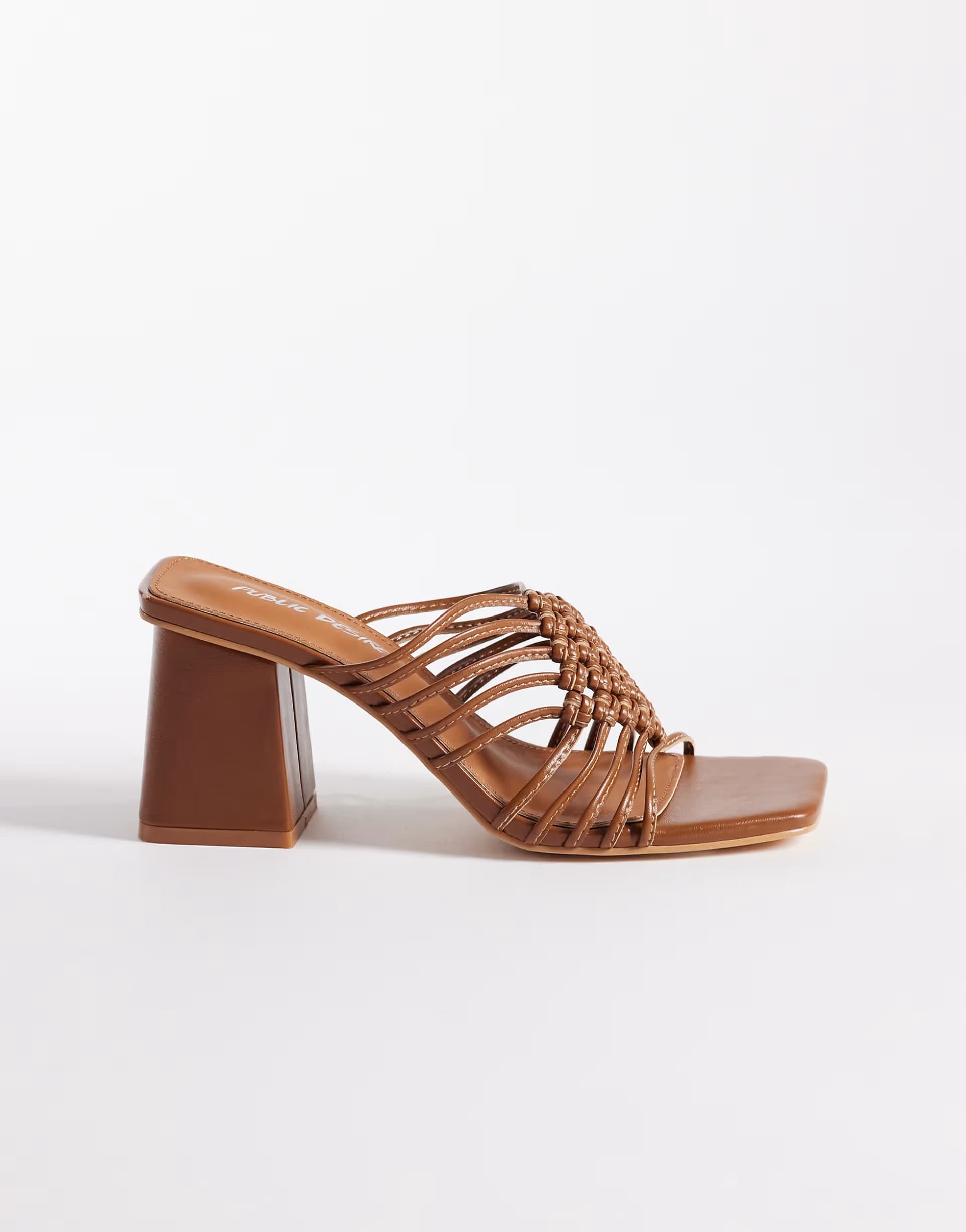 ASOS Public Desire woven block heeled sandals in tan