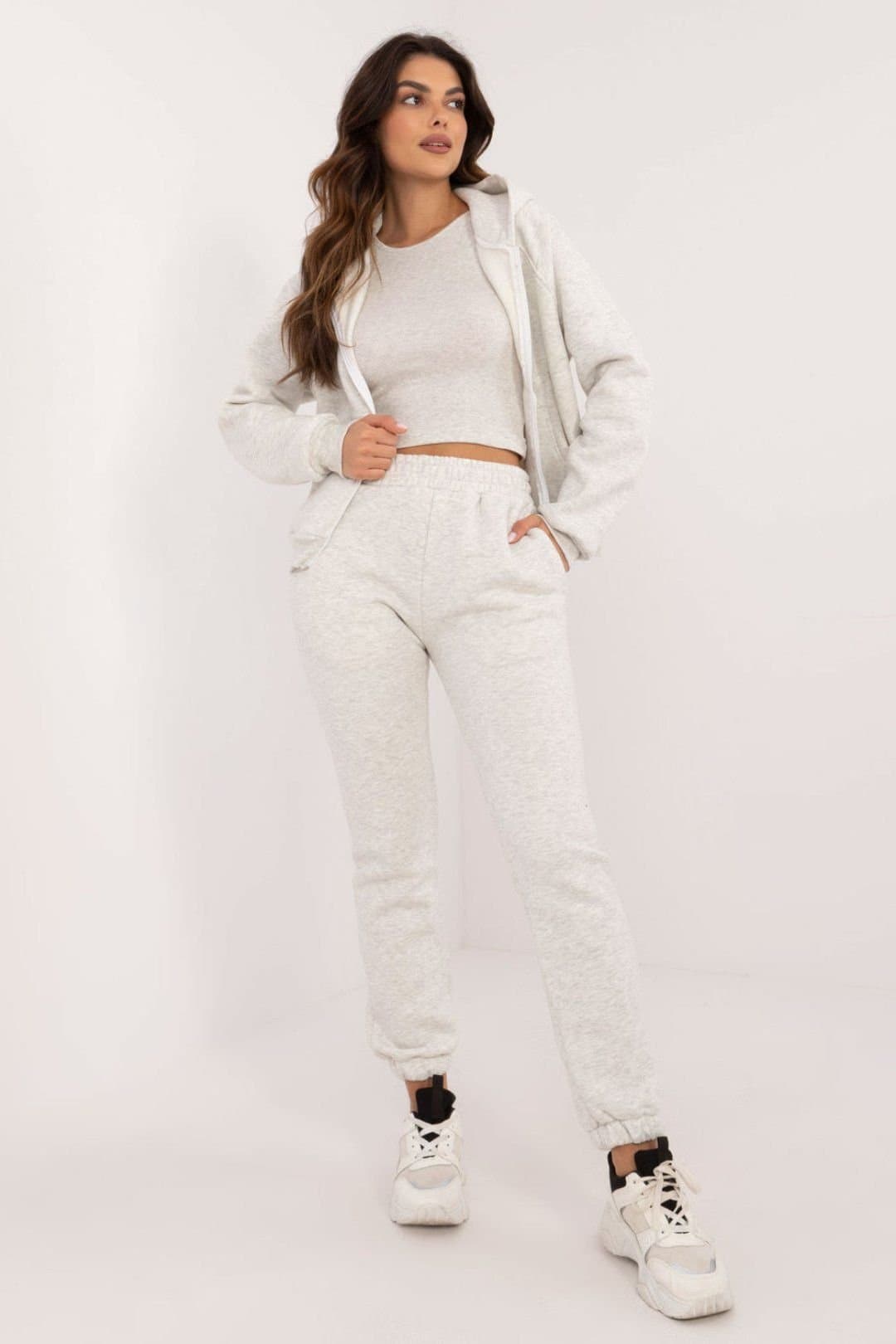 Love Lace Love Lace Women's Melange Zip Hoodie Sweatshirt Set in Grey