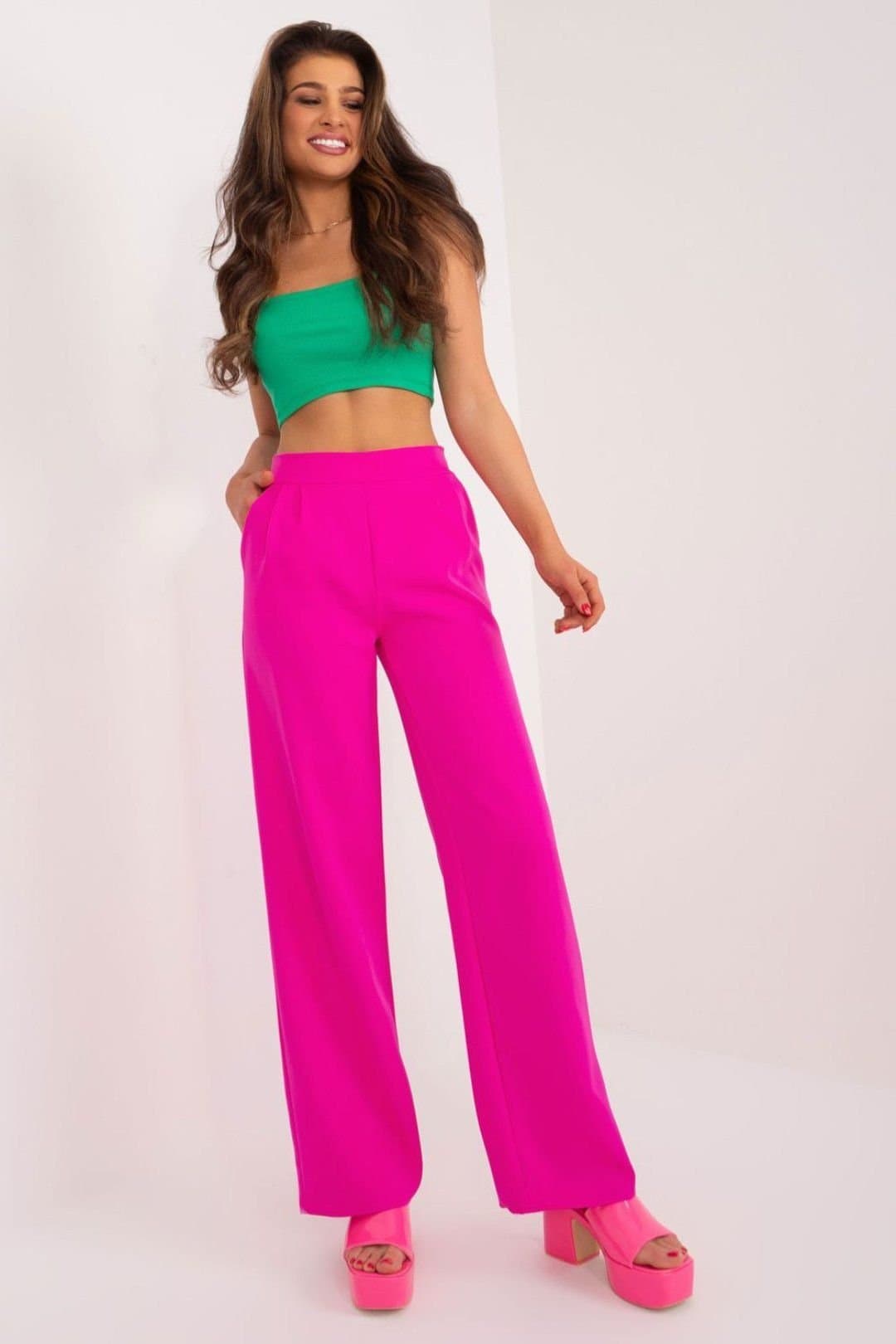 Love Lace Love Lace Women's High Waist Straight Unbuttoned Polyester Trousers Style 192719 in Bright Pink