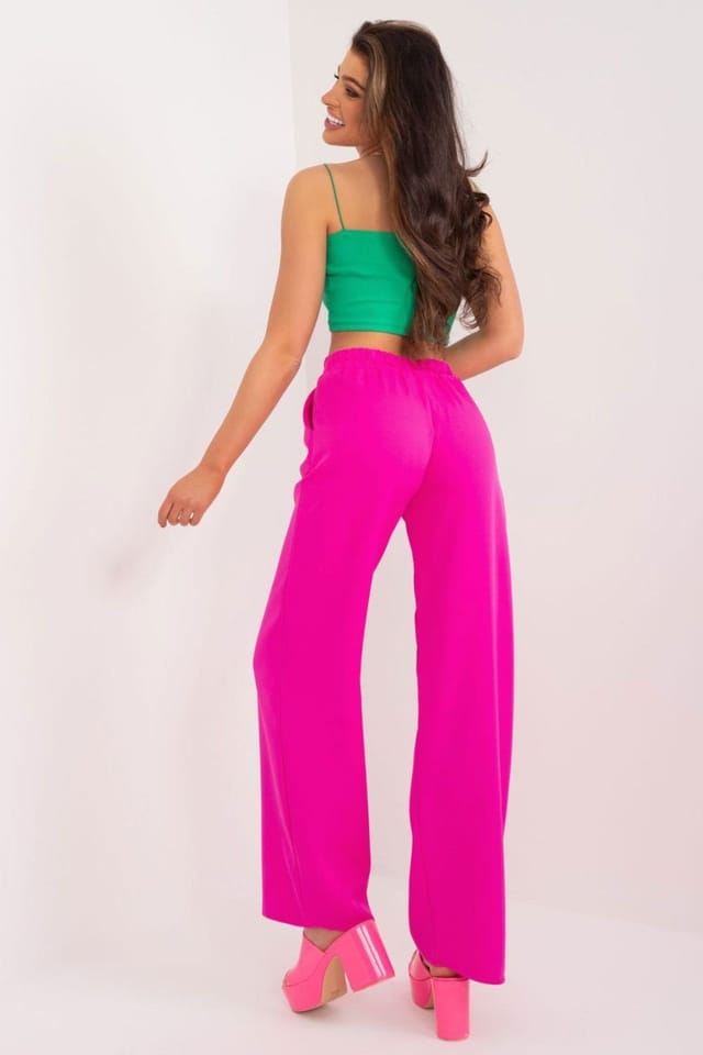 Love Lace Love Lace Women's High Waist Straight Unbuttoned Polyester Trousers Style 192719 in Bright Pink - 3