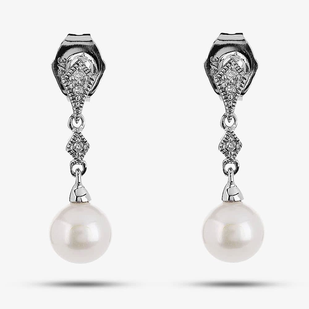 T.H.Baker T.H.Baker Women's 9ct White Gold Diamond Freshwater Droppers GE807W
