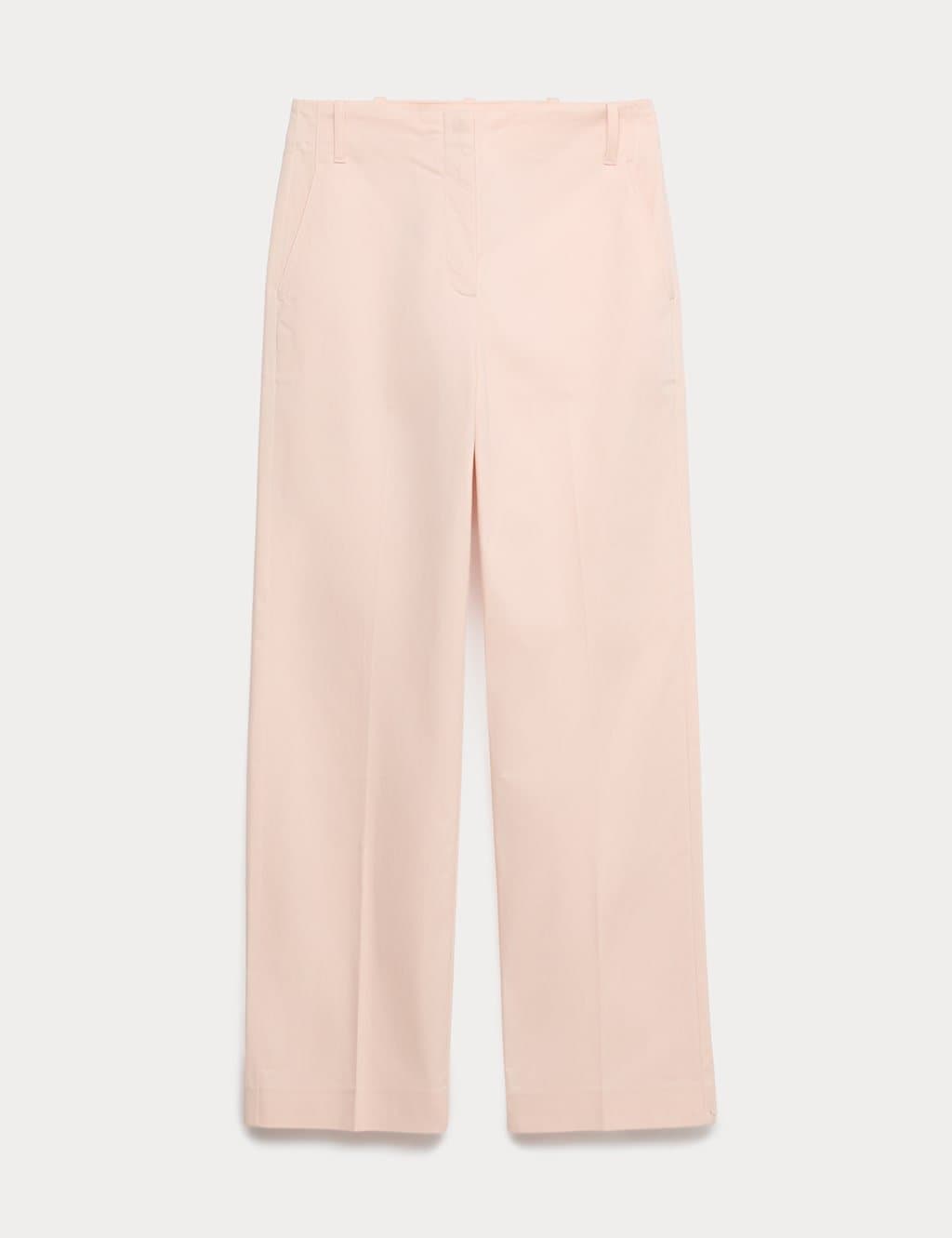 Marks & Spencer M&S Cotton Rich Straight Leg Ankle Grazer Trousers Pale Pink