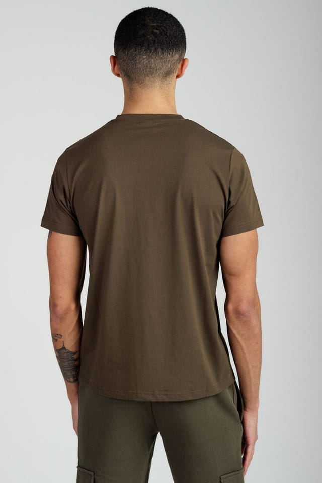 Foray Foray Men's Short Sleeve Cotton Utility Pocket Crew T-Shirt in Khaki - 2