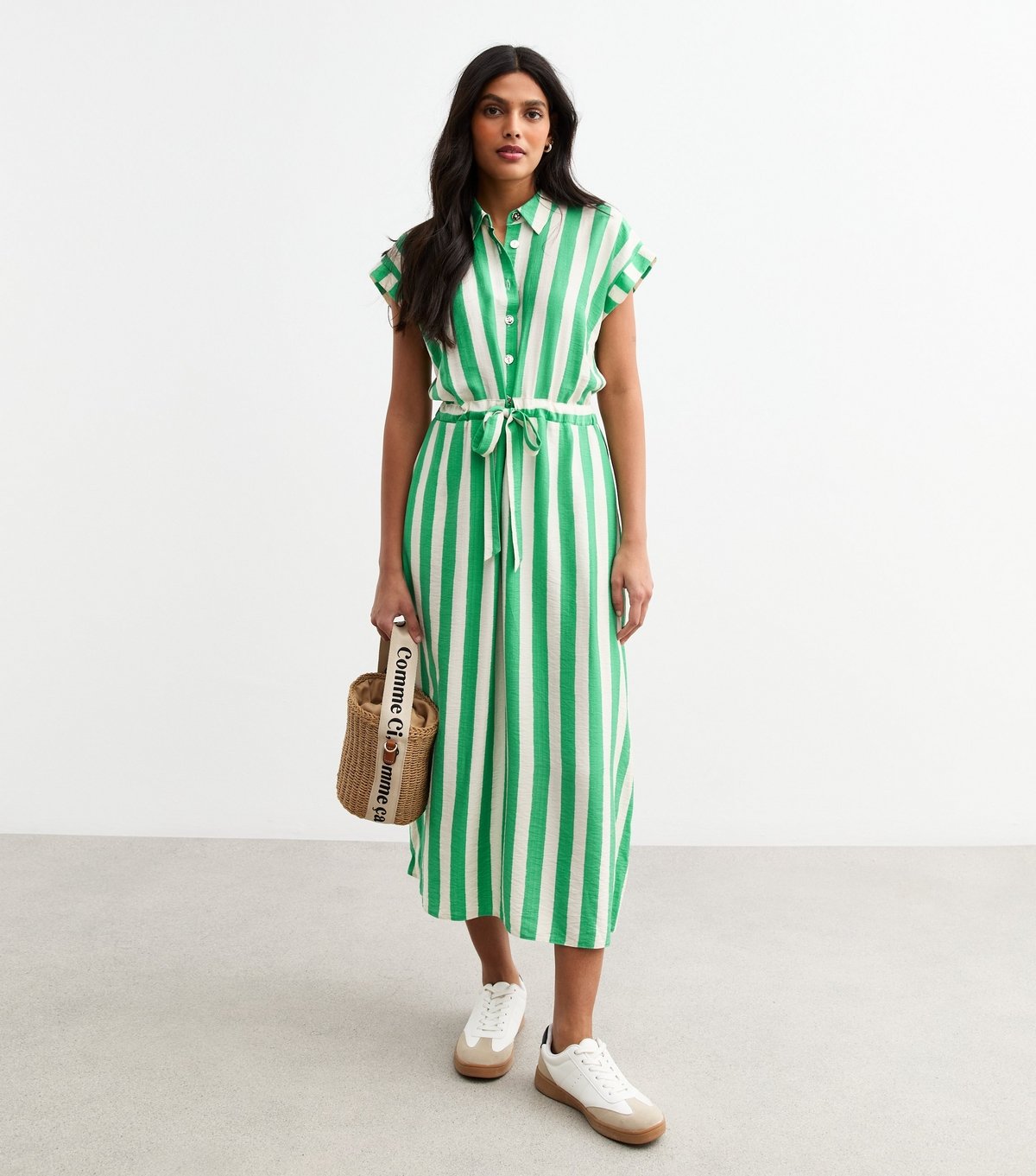 New Look Women's Green Stripe Print Tie Front Shirt Dress New Look - 3