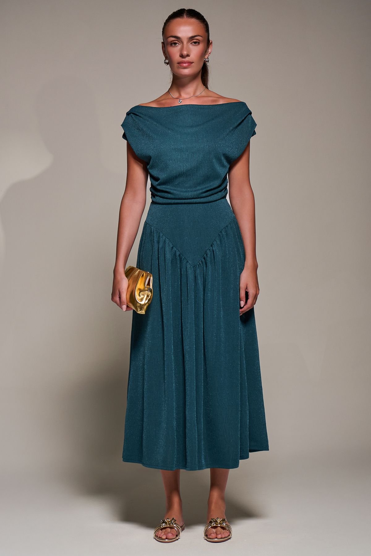 Jolie Moi Jolie Moi Women's Asymmetric Neckline Midaxi Dress in Teal - 3