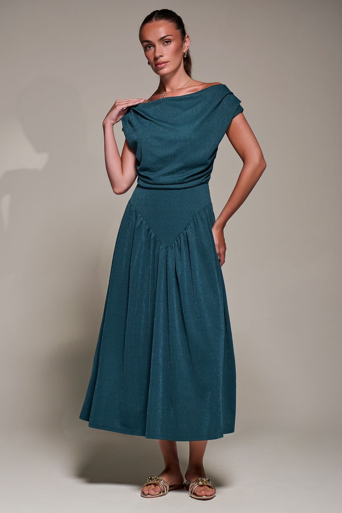 Jolie Moi Jolie Moi Women's Asymmetric Neckline Midaxi Dress in Teal - 4
