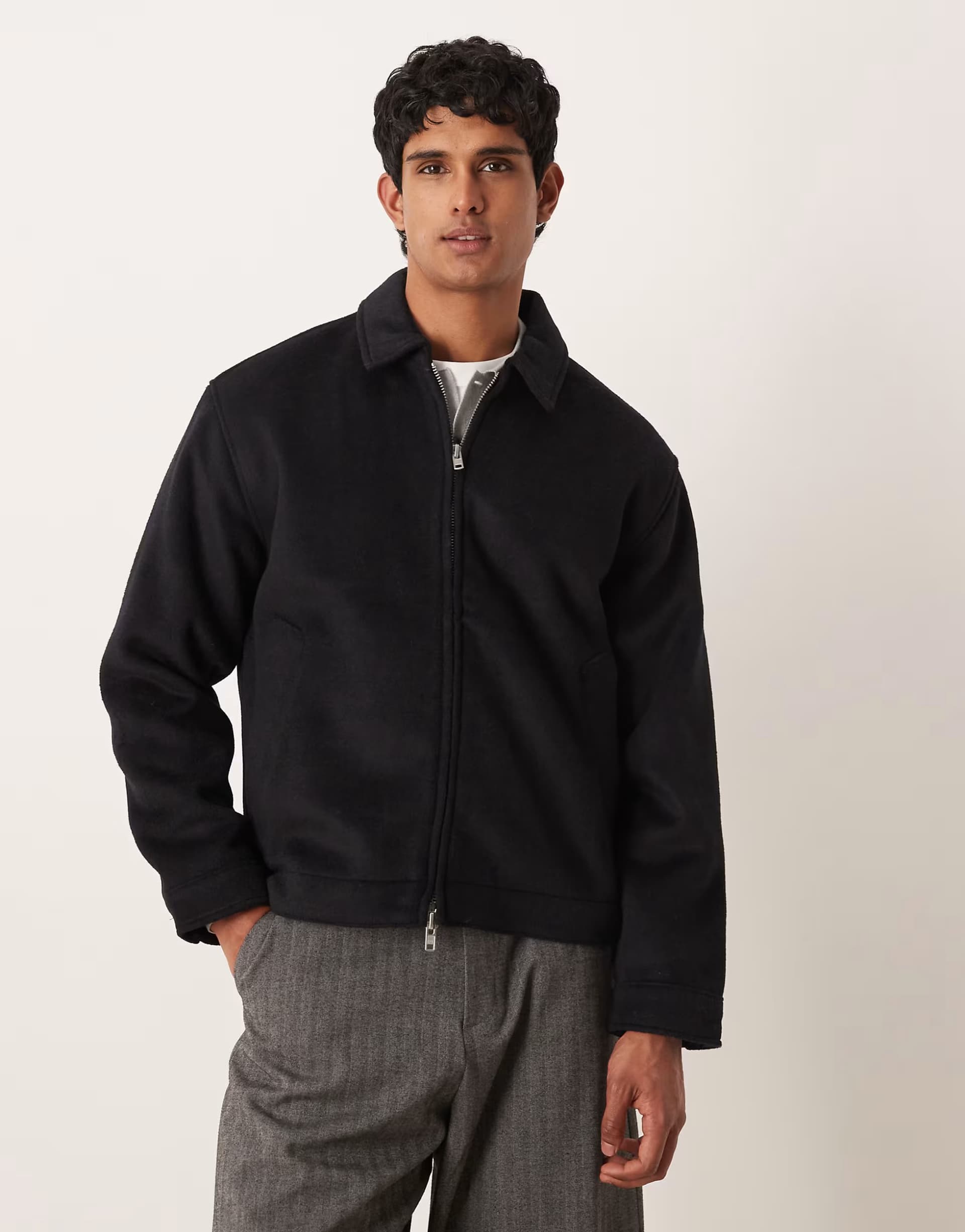 ASOS Abercrombie & Fitch cropped wool blend jacquard jacket in black