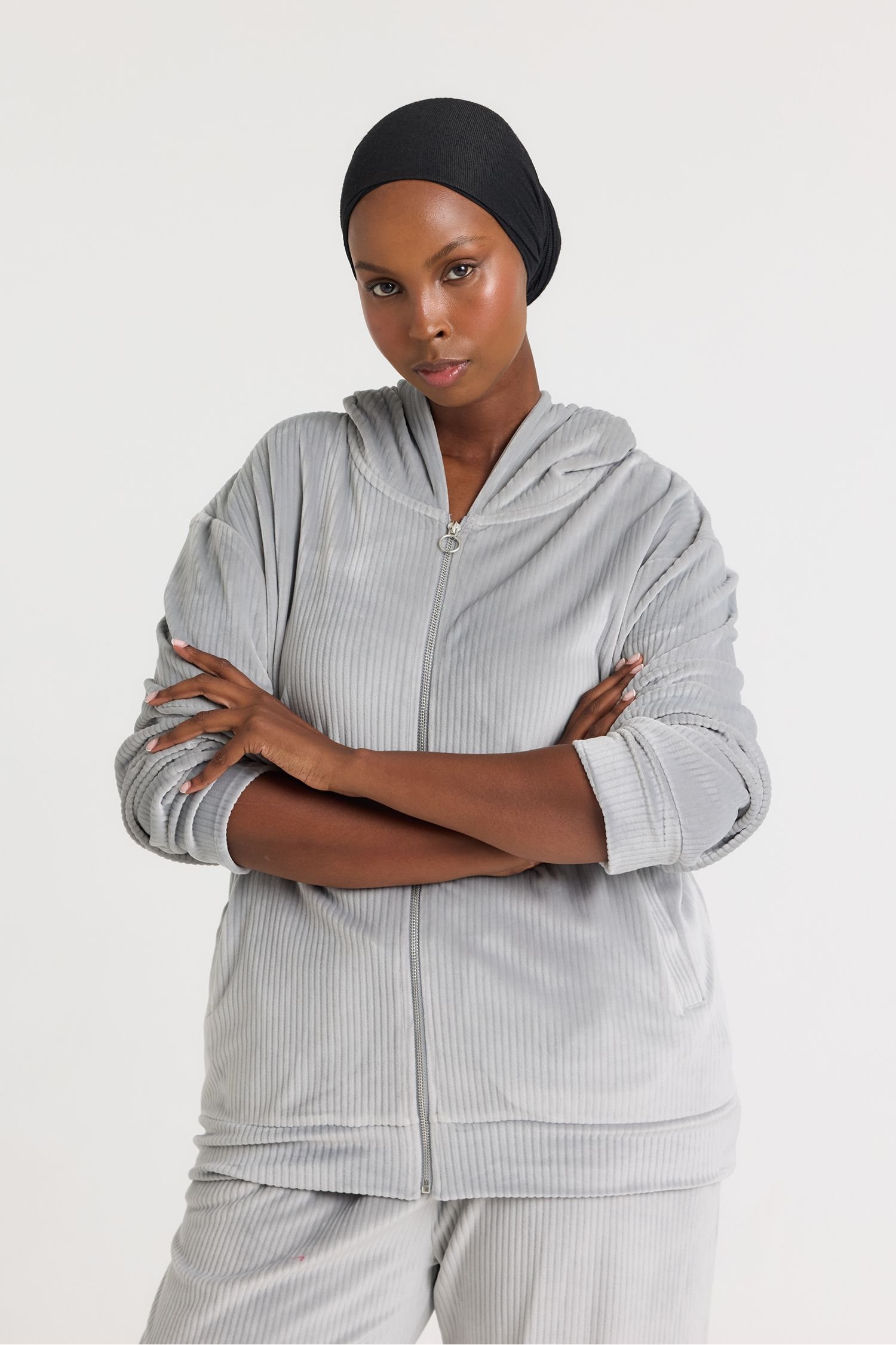 Pretty You London Pretty You London Women's Velour Hoody Jogger Set in Grey - 2