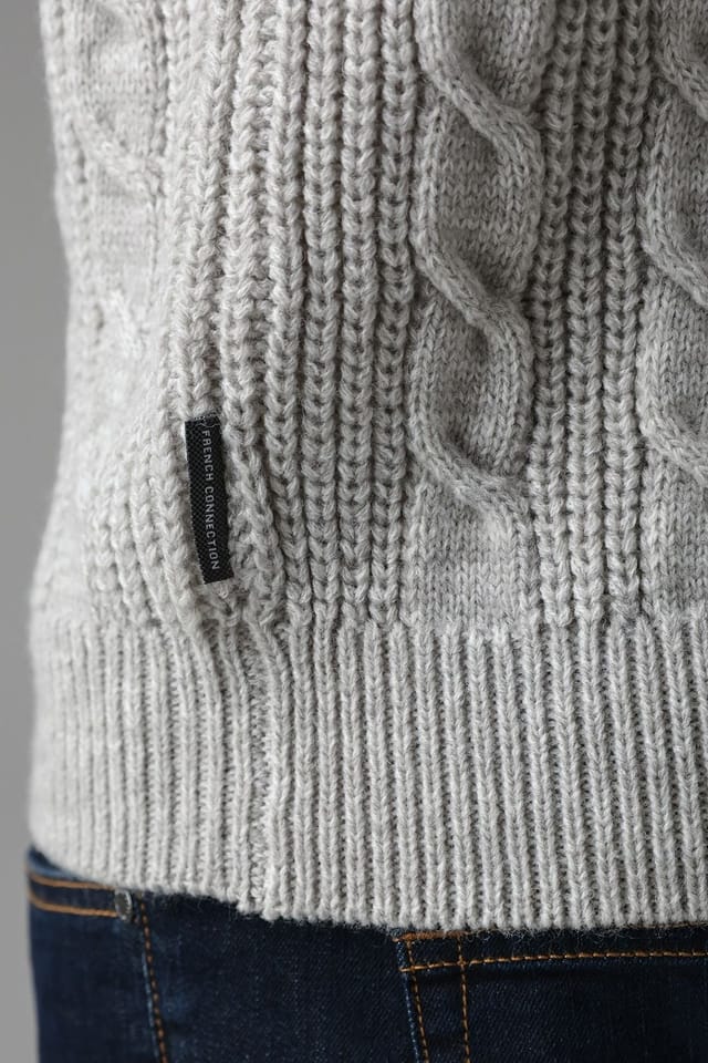 French Connection French Connection Men's Cable Knit Crew Neck Jumper in Ecru - 3