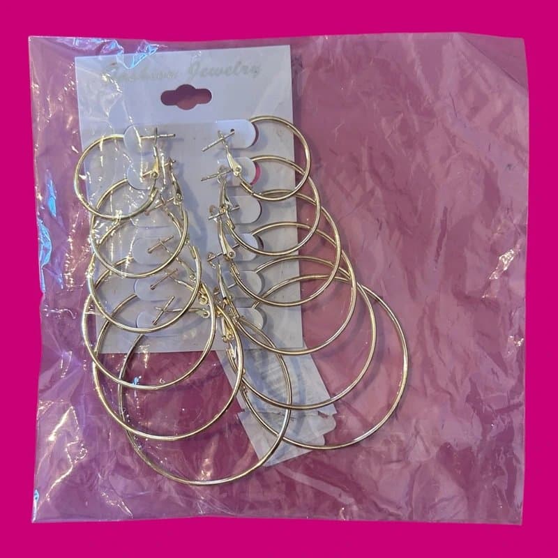 Fashion Jewelry Brand new pack of 6 pairs gold think hoops everyday cute gift
