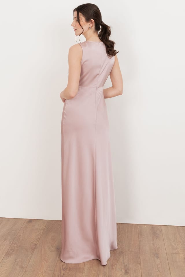 Maya Deluxe Maya Deluxe Women's Sleeveless V Neck Satin Maxi Dress in Light Pink - 2