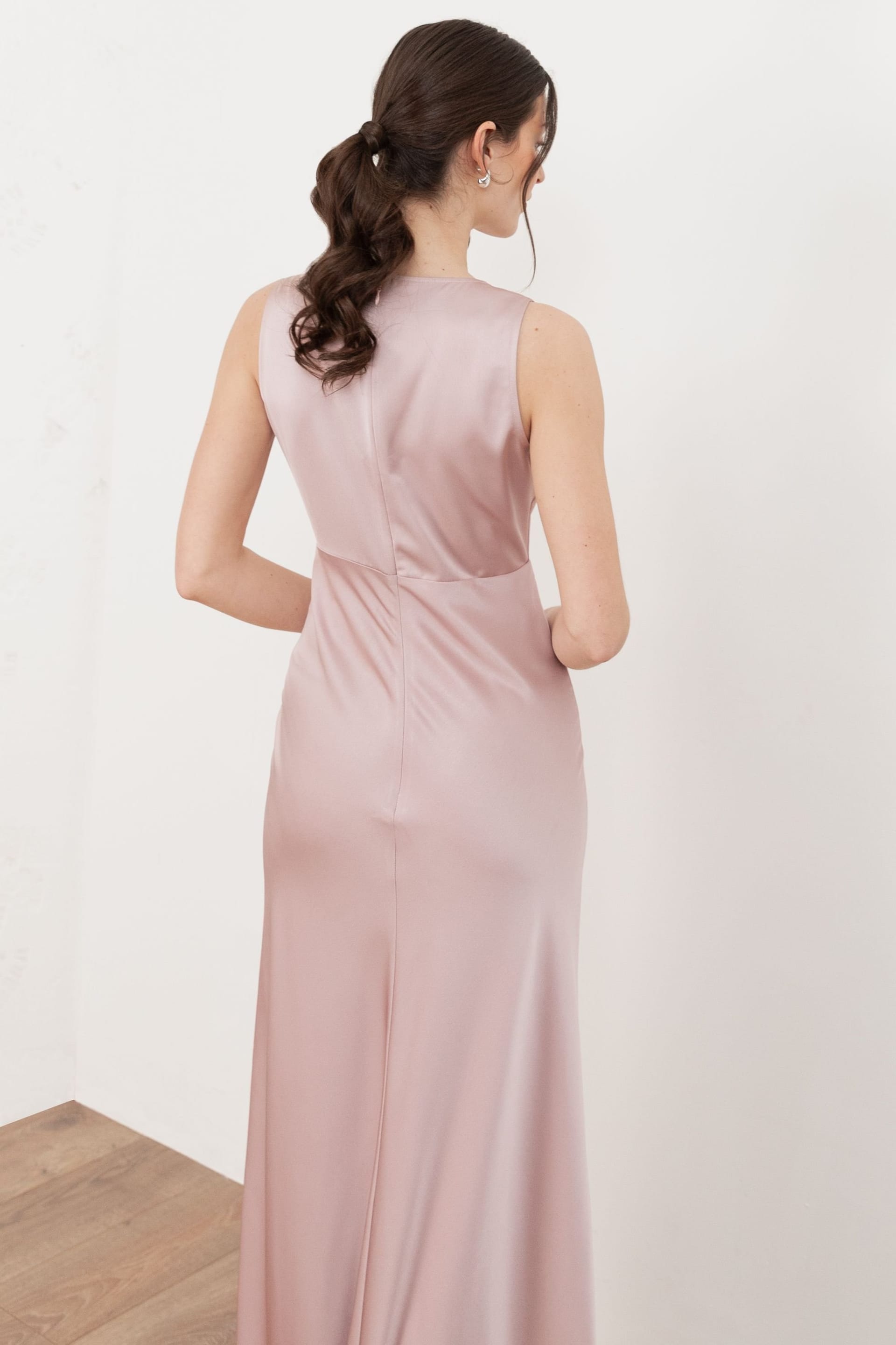 Maya Deluxe Maya Deluxe Women's Sleeveless V Neck Satin Maxi Dress in Light Pink - 4